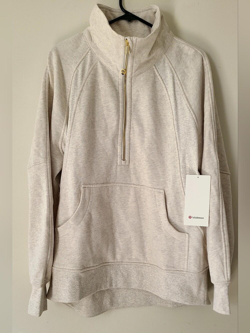 Lululemon Scuba Oversized Funnel Neck Half Zip Heathered Bone Gold M/L NWT